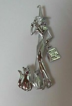 AJC Signed Silver-tone Halloween Trick or Treat Witch &amp; Cats Brooch - £11.89 GBP