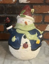 Bella Casa By Ganz - Snowman with Bird Cookie Jar - 11 inches Tall NICE! - $37.95