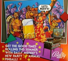 Party Animal Pinball Flyer Original Game Art Vintage Retro Promo 1987  - $26.10