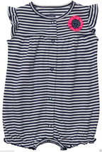 Carters Baby Girl Navy/White Stripe Print Creeper w/ Pink Rosette, Sz.9 Mos. NWT - £8.69 GBP