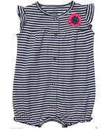 Carters Baby Girl Navy/White Stripe Print Creeper w/ Pink Rosette, Sz.9 ... - £8.71 GBP