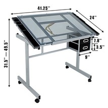 Drafting Table Craft Station with Glass Top Drawing Desk Art Work Statio... - £112.44 GBP