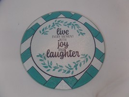Round Glass CuttingCheese Board/Trivet, 8&quot; LIVE EVERY MOMENT WITH JOY &amp; ... - £10.26 GBP