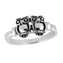 Protective Owl Couple in Love Sterling Silver Band Ring-7 - £10.17 GBP