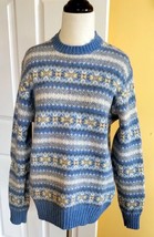 BRAEMAR INTERNATIONAL Blue Fair Isle Scottish Shetland 100% Wool Crew Sw... - £35.06 GBP