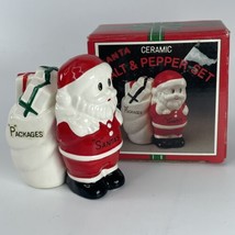 Santa w Sack Bag of Packages Salt Pepper Shakers Christmas Ceramic Set VTG - £7.84 GBP