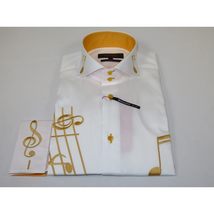 Mens AXXESS Musician Singer Cotton Shirt Turkey Musical Notes 724-23 White Gold image 5