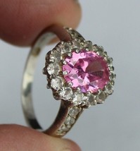 sterling silver ring ladies pink sapphire SIZE 9 ESTATE oval valentine nice! - £34.35 GBP