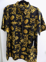 NEW Baroque Gold Italian Designer Style Mens Shirt Lions Heads Size Large - £29.16 GBP