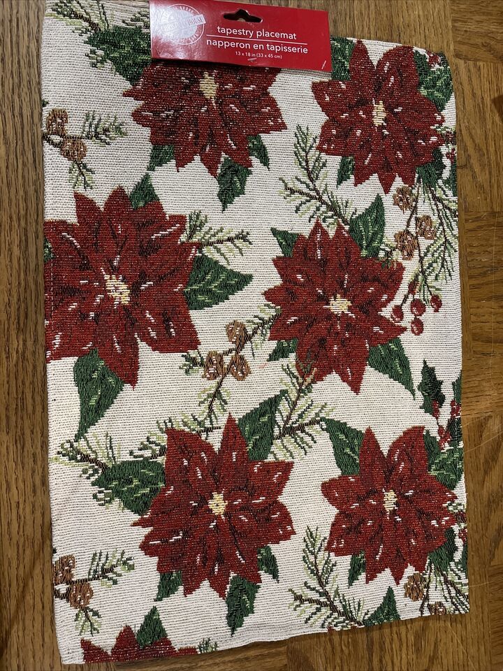 Christmas Tapestry Placemat Red Pointsetta - $12.75