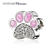 925 Sterling Silver Clear CZ  My Sweet Lovely Pet Paw Prints Charms Beads Fit Br - £39.10 GBP
