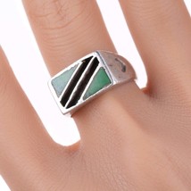 sz9.5 Vintage Native American Sterling channel inlay turquoise ring - £102.39 GBP