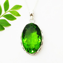 925 Sterling Silver Peridot Necklace Handmade Gemstone Jewelry Free Chain - £43.85 GBP