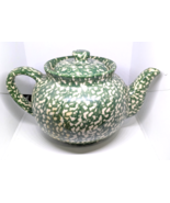 Gerald E. Henn Ohio Made Green Spongeware Earthenware Pottery Teapot &amp; Lid - $101.50 CAD
