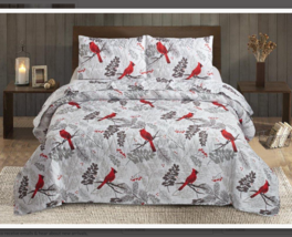 NEW! Farmhouse Red Christmas Cardinals Printed Quilt Set and Matching Tote Bag - £68.61 GBP+
