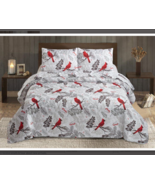 NEW! Farmhouse Red Christmas Cardinals Printed Quilt Set and Matching To... - £68.21 GBP+