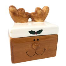 Square Reindeer Christmas Trinket Box with Antlers Heart shaped Nose 4&quot; x 4&quot; - £18.49 GBP