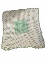 Handmade Crochet Baby Blanket Afghan Green/White 42”x45”. Smoke Free House - $7.69