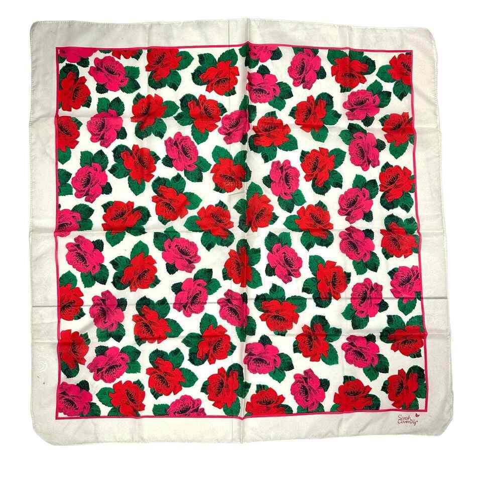 1960s RETRO VTG SARAH COVENTRY Roses Scarf 30&quot; Square Acetate Signed - $21.38