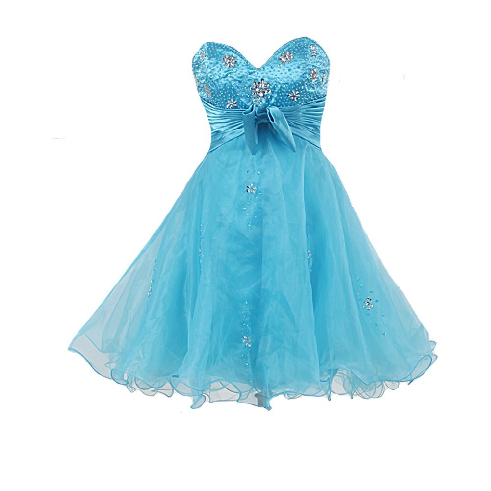 Kivary Women's Short A Line Blue Shiny Crystals Organza Prom Homecoming Dresses