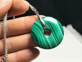 Natural Malachite Gemstone Donut crystal Pendant Reiki Healing L050809-L - £37.92 GBP