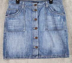 Tommy Hilfiger Jean Skirt Womens 12 Blue Denim Distressed Casual Button Up Mini - £18.65 GBP