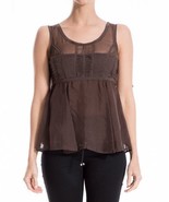 Leon Max Brown Sheer Drape-Back Silk Empire-Waist Top (Medium) - $52.90