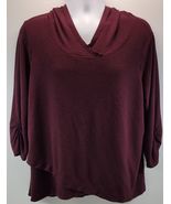 MA) Dressbarn Sunday Woman 1X Hooded Pullover Sweatshirt Top Burgundy Pu... - €10,30 EUR