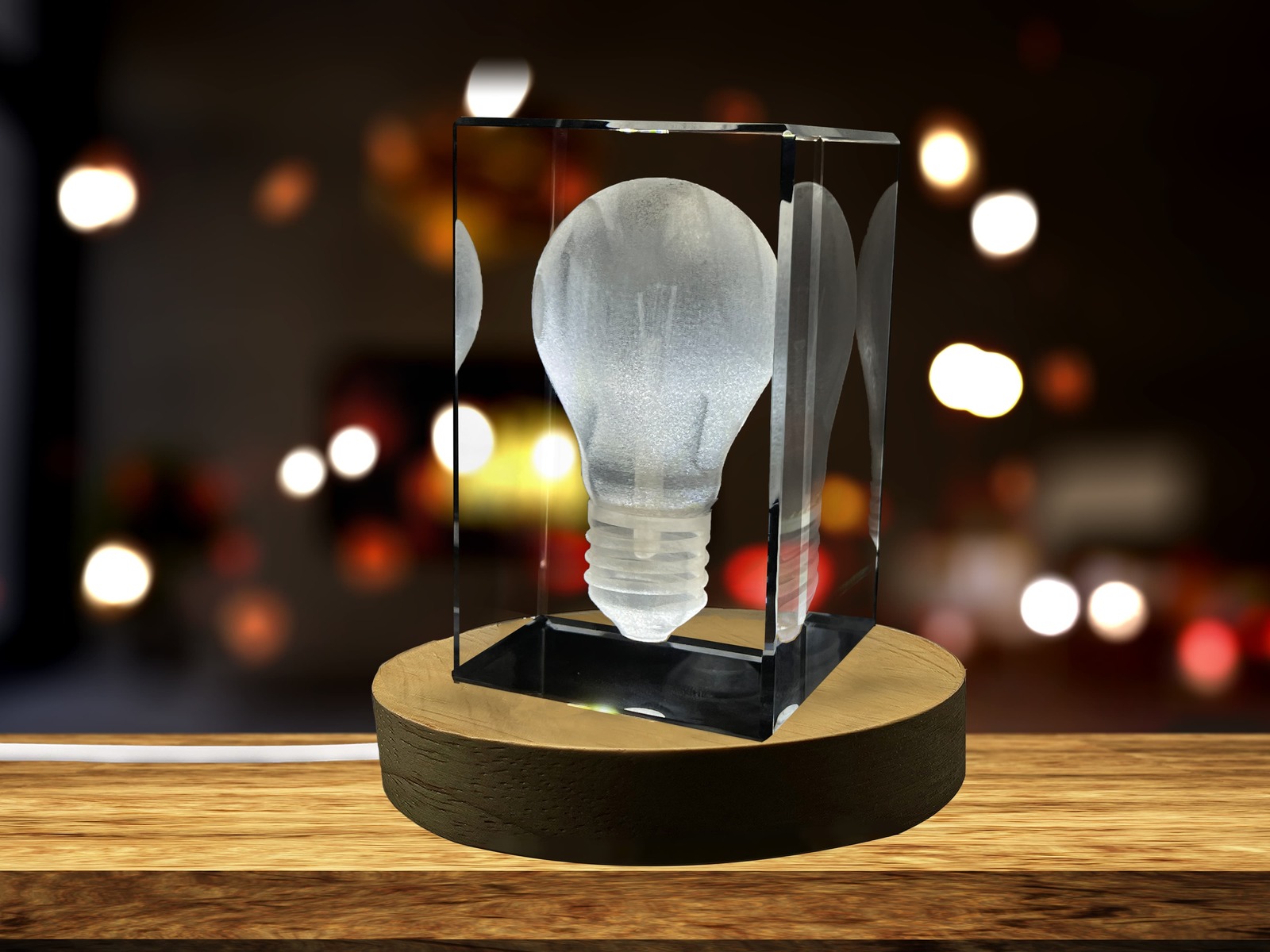 LED Base included | Lightbulb 3D Engraved Crystal Novelty Decor