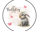 30 HAPPY BIRTHDAY BUNNY ENVELOPE SEALS STICKERS LABELS TAGS 1.5&quot; BUTTERF... - $7.89