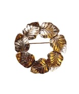 Vintage Costume Jewelry Gold Tone Metal Filigree Leaf Circlet Circle Bro... - £7.43 GBP