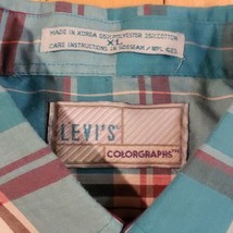 80s Levis Plaid Shirt Mens XL Purple Teal Short Sleeve Vintage Button Down - $37.22