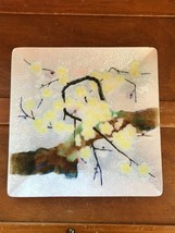 Estate Beautiful Enameled Square Decorative Plate Tray w Cherry Blossom Tree -   - £22.87 GBP