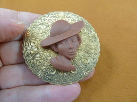 (CA3-17) Rare African-American Lady Church Hat Brown Cameo Pin Pendant Jewelry - £26.00 GBP