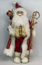 22&quot; Red &amp; Gold Santa Claus Figurine Standing with Gift Bag Christmas Dec... - £27.59 GBP