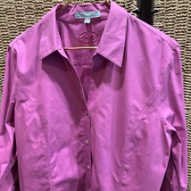 Foxcroft Button Up Shirt Womens Size 14 Pink Purple Longsleeve Non-Iron ... - £10.93 GBP