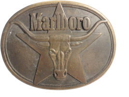 Marlboro  Philip Morris Solid Brass Belt Buckle 1987 - £11.68 GBP