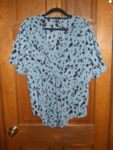 Shein Curve Dusty Blue &amp; Black Brush Stroke Print Peplum Blouse - Size 2XL - £12.50 GBP