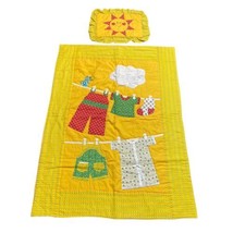 Vintage MCM Baby Quilt Blanket And Pillow Yellow Clothesline Little Vogue 1475 - £32.05 GBP