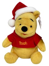 Mattel Disney Holiday Winnie The Pooh Bear W/ Santa Hat 6&quot; Plush Stuffed Animal - £11.02 GBP
