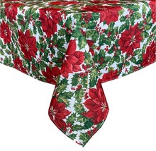 1 Printed Fabric Tablecloth, 52&quot;x70&quot;Oblong, Christmas Poinsettia Flowers,Waverly - £18.49 GBP