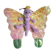 Vintage Iridescent Purple Butterfly Pink + Yellow Wings Stuffed Animal Plush Toy - £36.60 GBP
