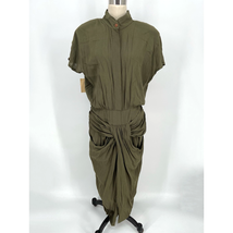 Vintage Deadstock Rabbit Design Draped Shirt Dress Sz 12 Drab Olive Green  - £39.04 GBP