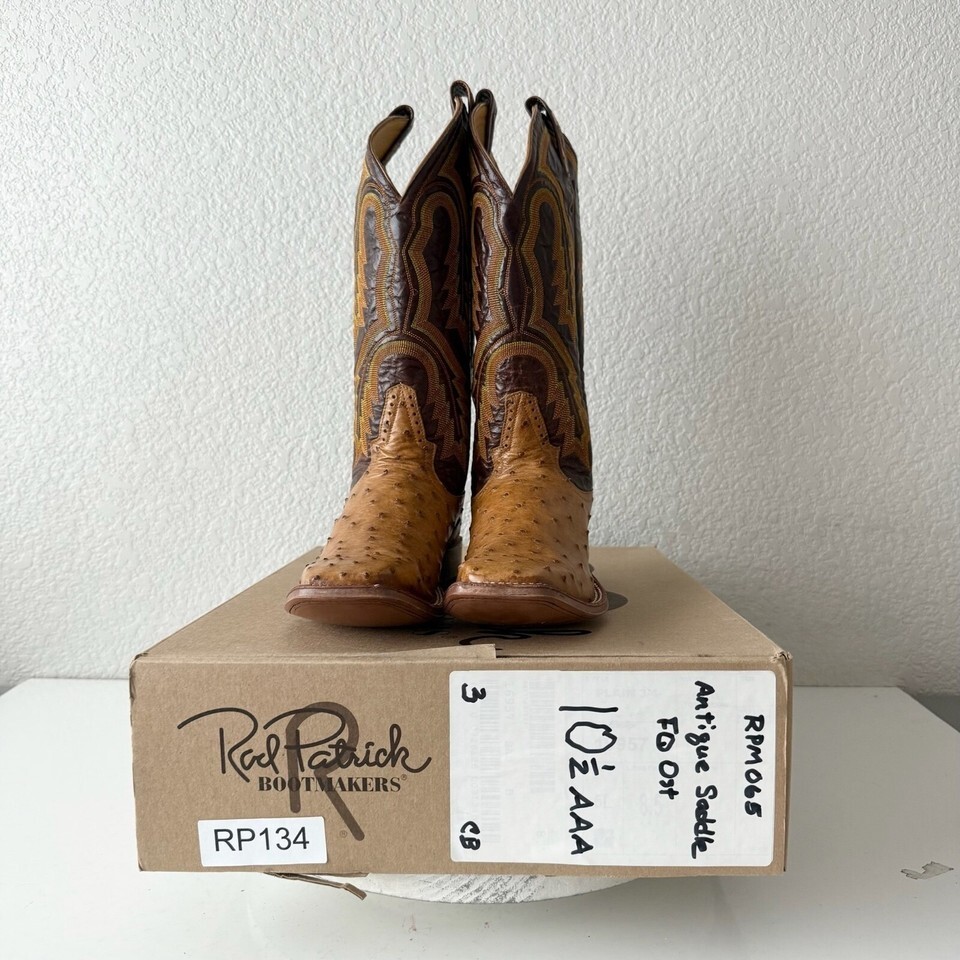 Rod Patrick Mens Cowboy Boots Size 10.5AAA Brown Full Quill Ostrich Square Toe Item image 11