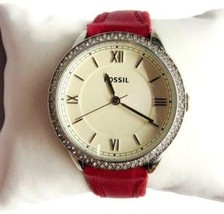 Fossil All Stainless Genuine Leather WR 50M Dark Pink Watch Analog New Battery - £35.61 GBP