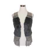 BKE Faux Fur Vest Womens Size Small Blue Grey Crochet Fringe Boho Festival - $376.14 MXN