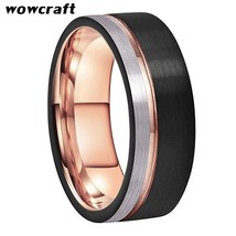 8mm Tungsten Men's Rings Black and Rose Gold Wedding Engagement Band Brushed Fin - £19.90 GBP