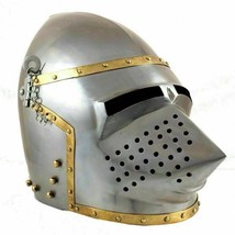 Pig Face Helmet Steel Brass Medieval Bascinet Helmet Wearable Armor Helm... - £67.01 GBP