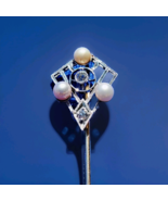 EARTH MINED DIAMON Deco Gatsby era Pin ORIGINAL Vintage Pearl 14K WHITE GOLD 20s - $1,325.25