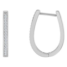 0.10CT Round Natural Diamond Huggie Hoop Earrings 14K White Gold Plated Silver - $193.22